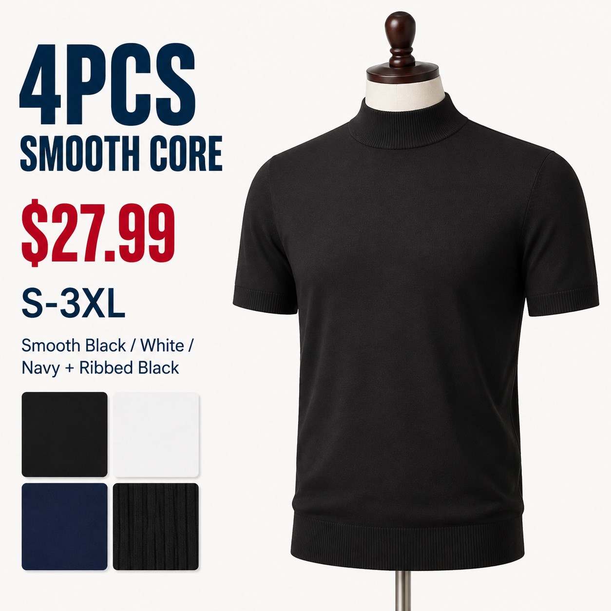 Men's Short Sleeve Mock Neck 4/6PCS 4PCS Smooth Core bundle option image