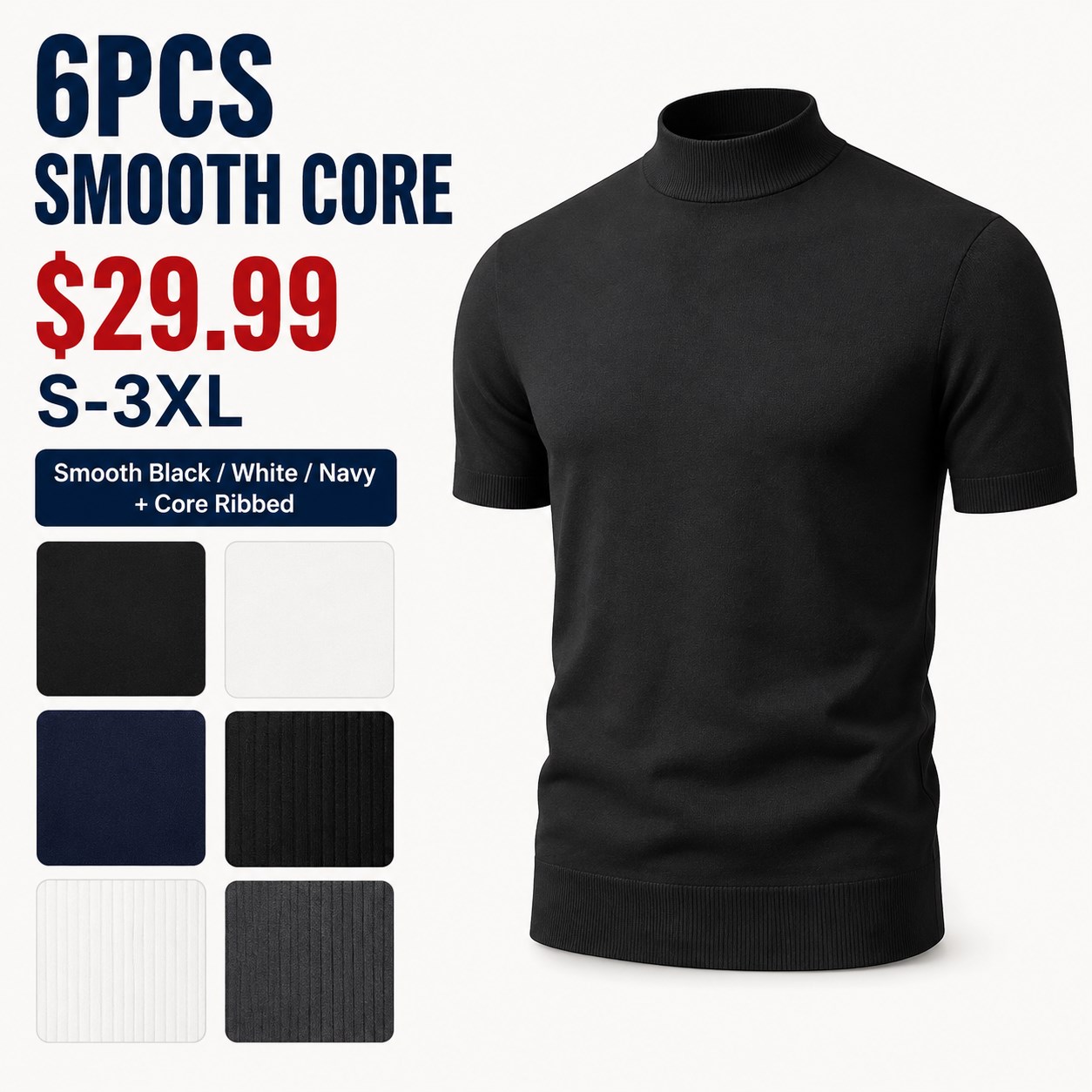 Men's Short Sleeve Mock Neck 4/6PCS 6PCS Smooth Core bundle option image