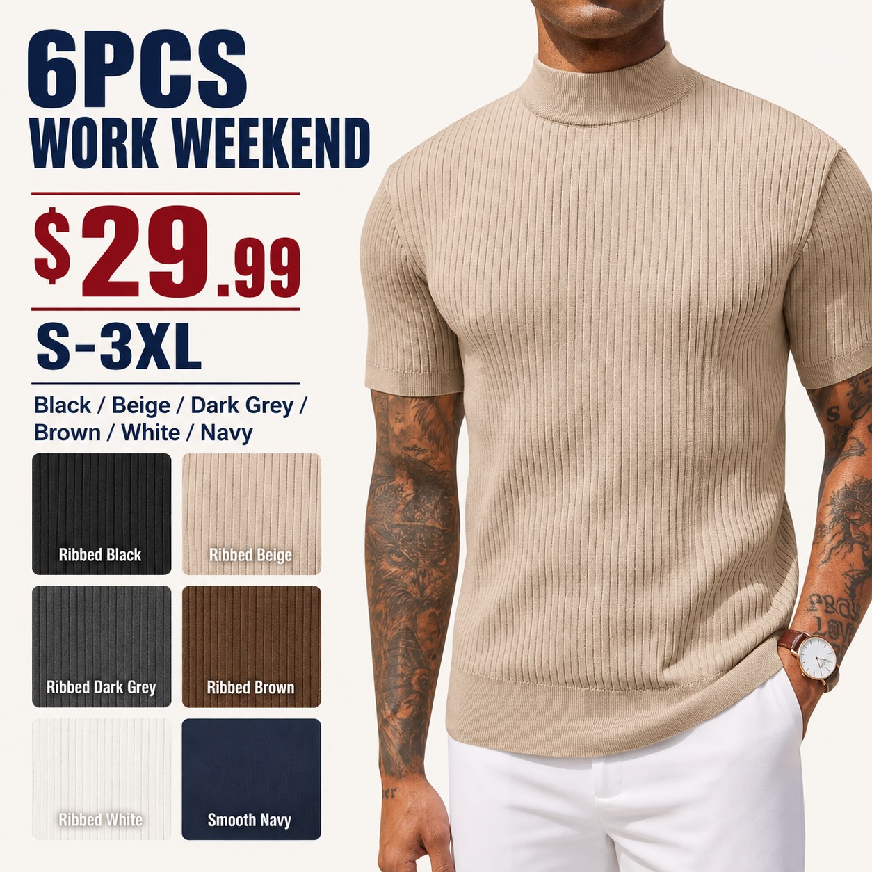 Men's Short Sleeve Mock Neck 4/6PCS 6PCS Work Weekend bundle option image