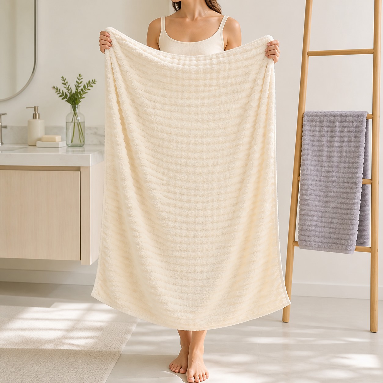 Oversized Bubble Fleece Bath Towel 6PCS Sets oversized drape scale view