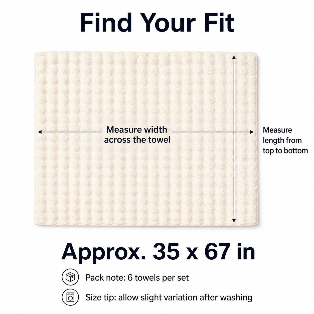 Oversized Bubble Fleece Bath Towel 6PCS Sets product measurement guide