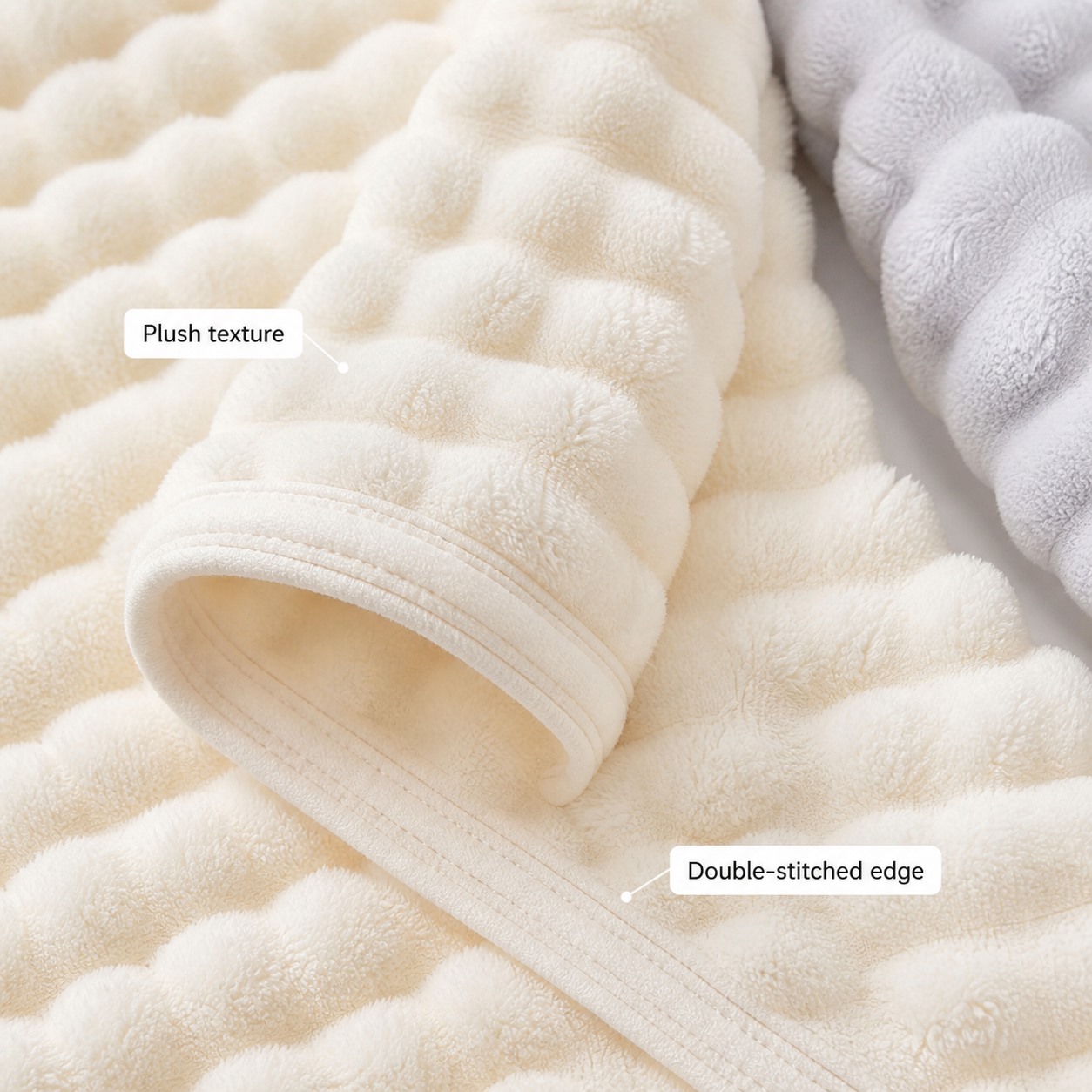 Oversized Bubble Fleece Bath Towel 6PCS Sets texture and double-stitch detail