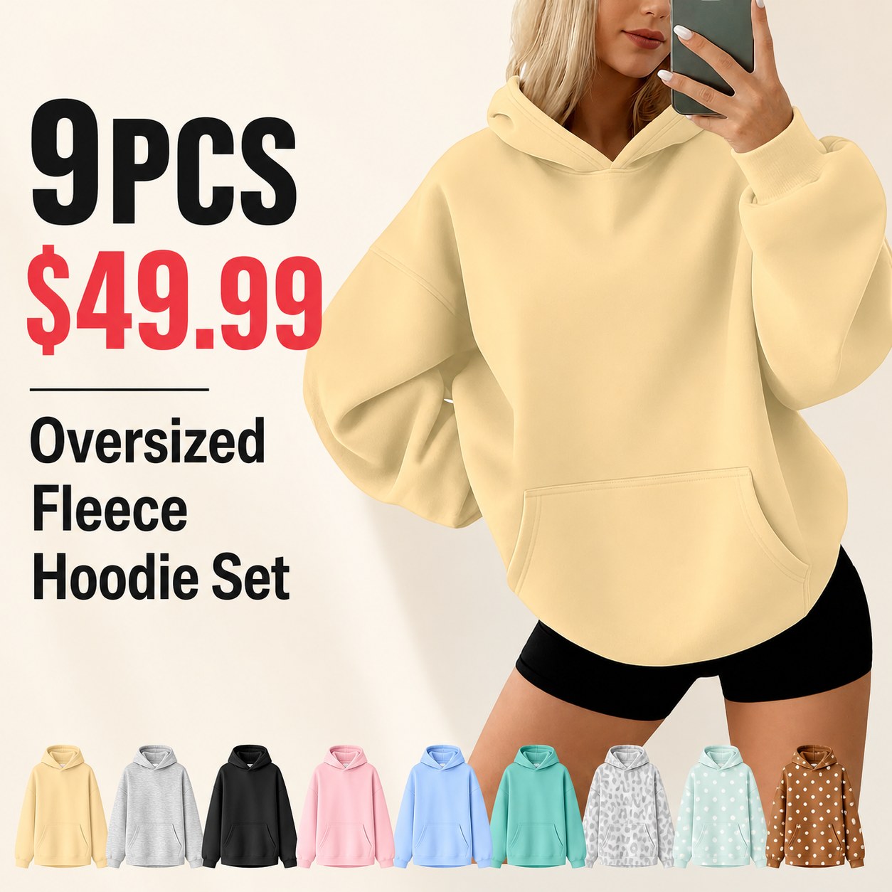Women's Oversized Fleece Hoodie Multi-Piece Sets 9PCS Oversized Fleece Hoodie Sets promotional main image