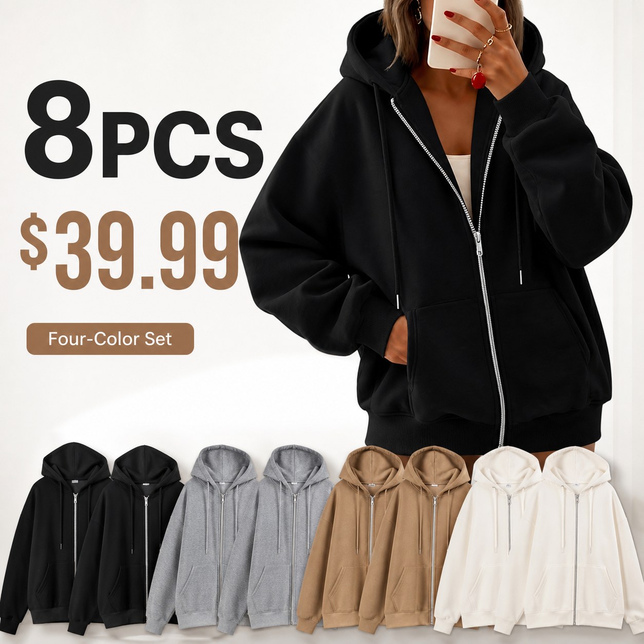 Women's Oversized Zip Hoodie 8PCS Sets 8PCS Oversized Zip Hoodie Sets promotional main image