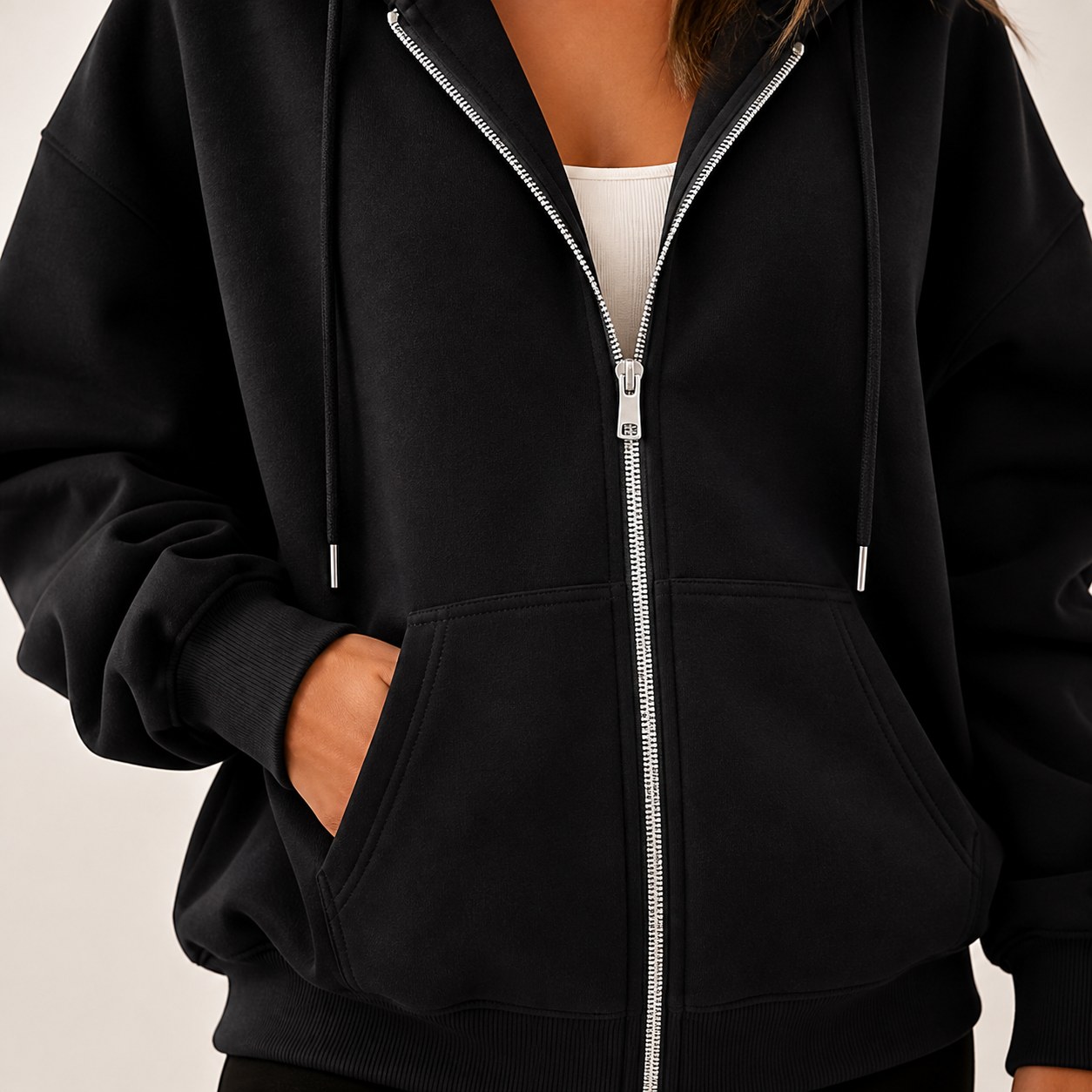 Women's Oversized Zip Hoodie 8PCS Sets ZIP POCKET DETAIL zip and pocket detail