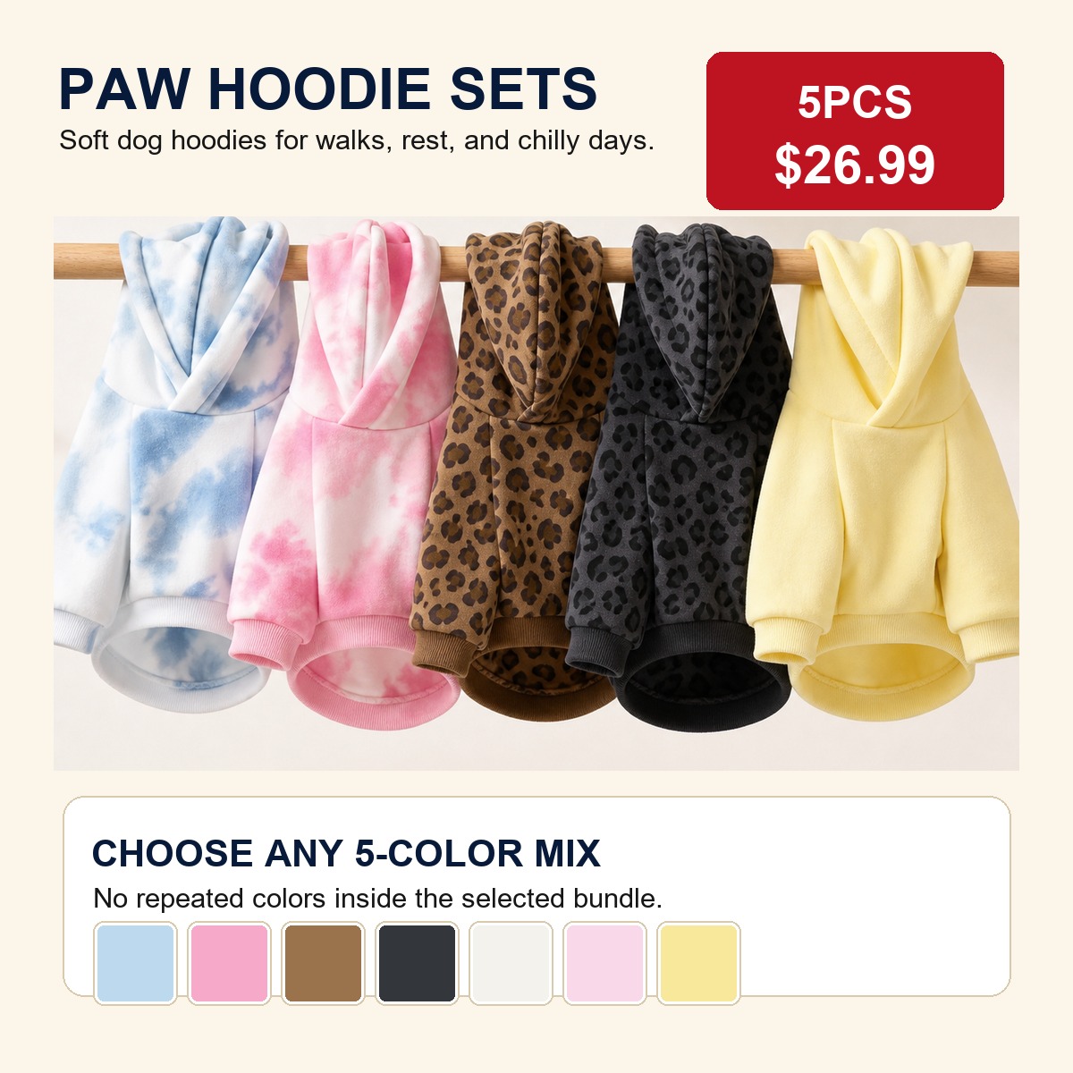 Pet Paw Hoodie Multi-Piece Sets 5PCS MIX OPTIONS promotional main image