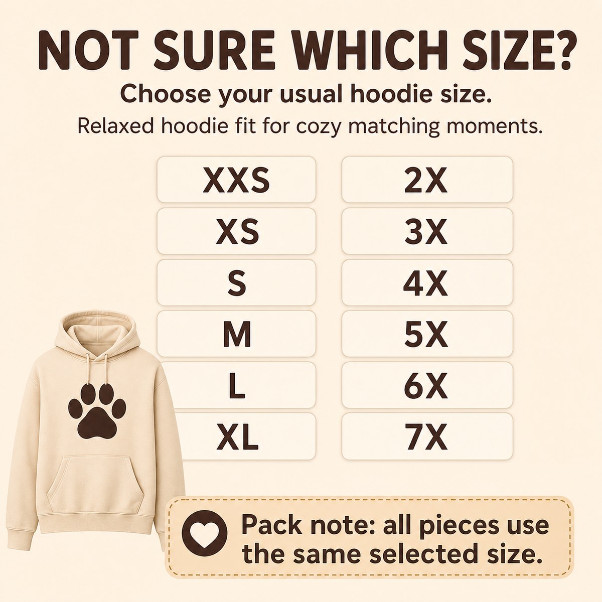 Pet Paw Hoodie Multi-Piece Sets LAZY SIZE GUIDE quick size guide