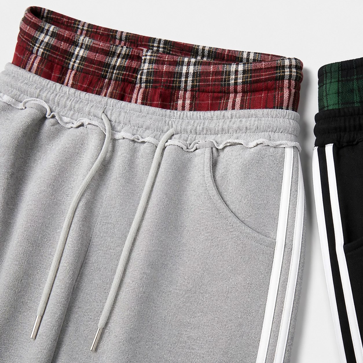 Plaid Patchwork Streetwear Sweatpants Side Stripes And Pockets Detail