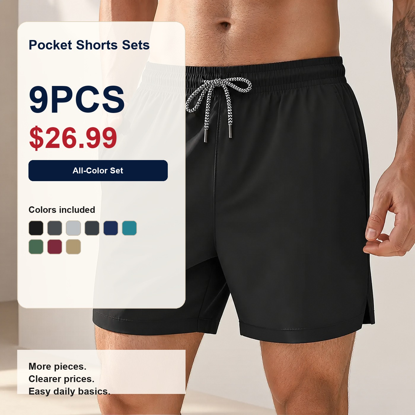 Men's Breathable Pocket Shorts 9PCS Sets 9PCS Breathable Pocket Shorts Sets promotional main image