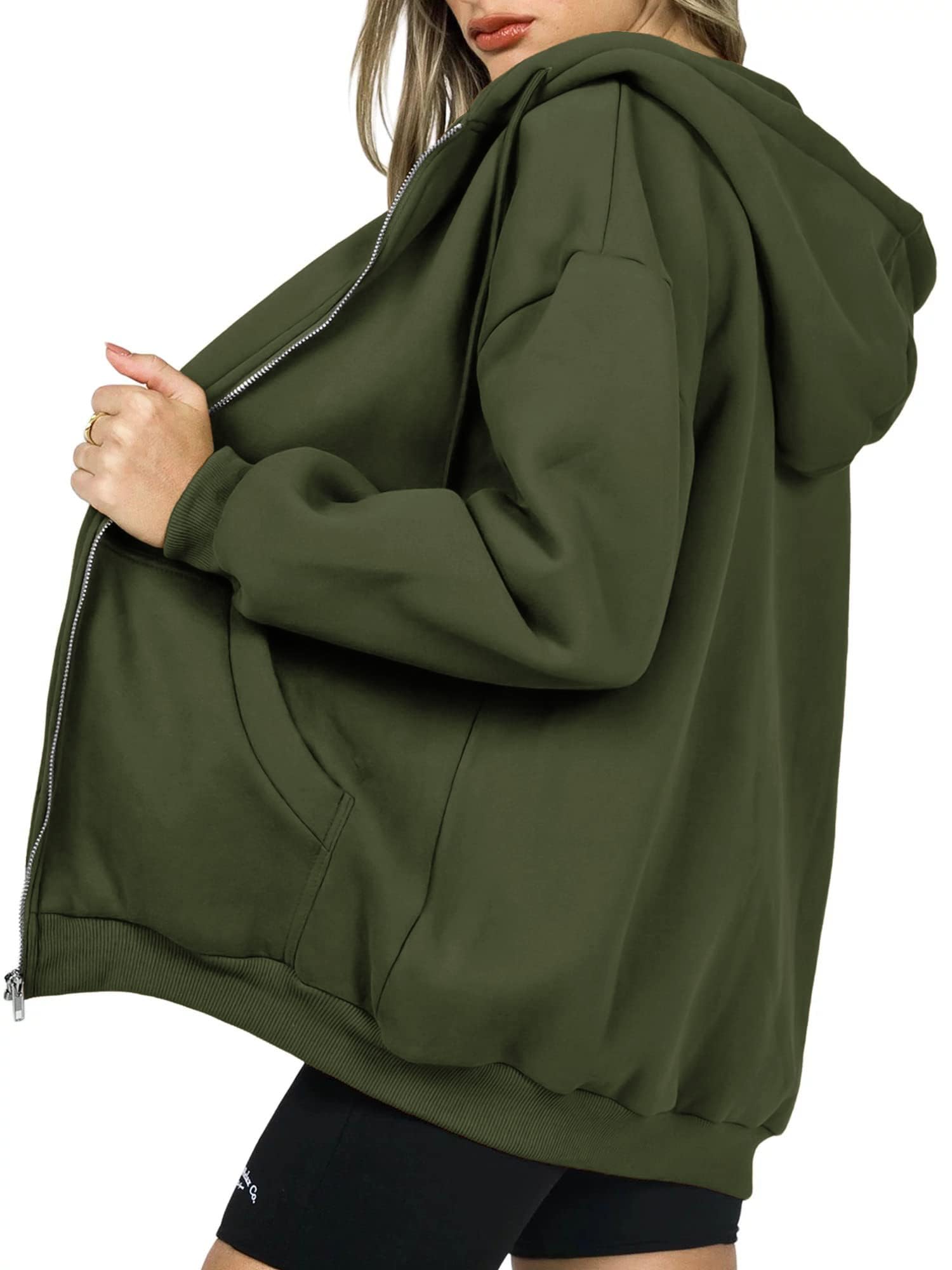 Women's Fleece-Lined Zip Hoodie Multi-Piece Sets SIDE side and hood view