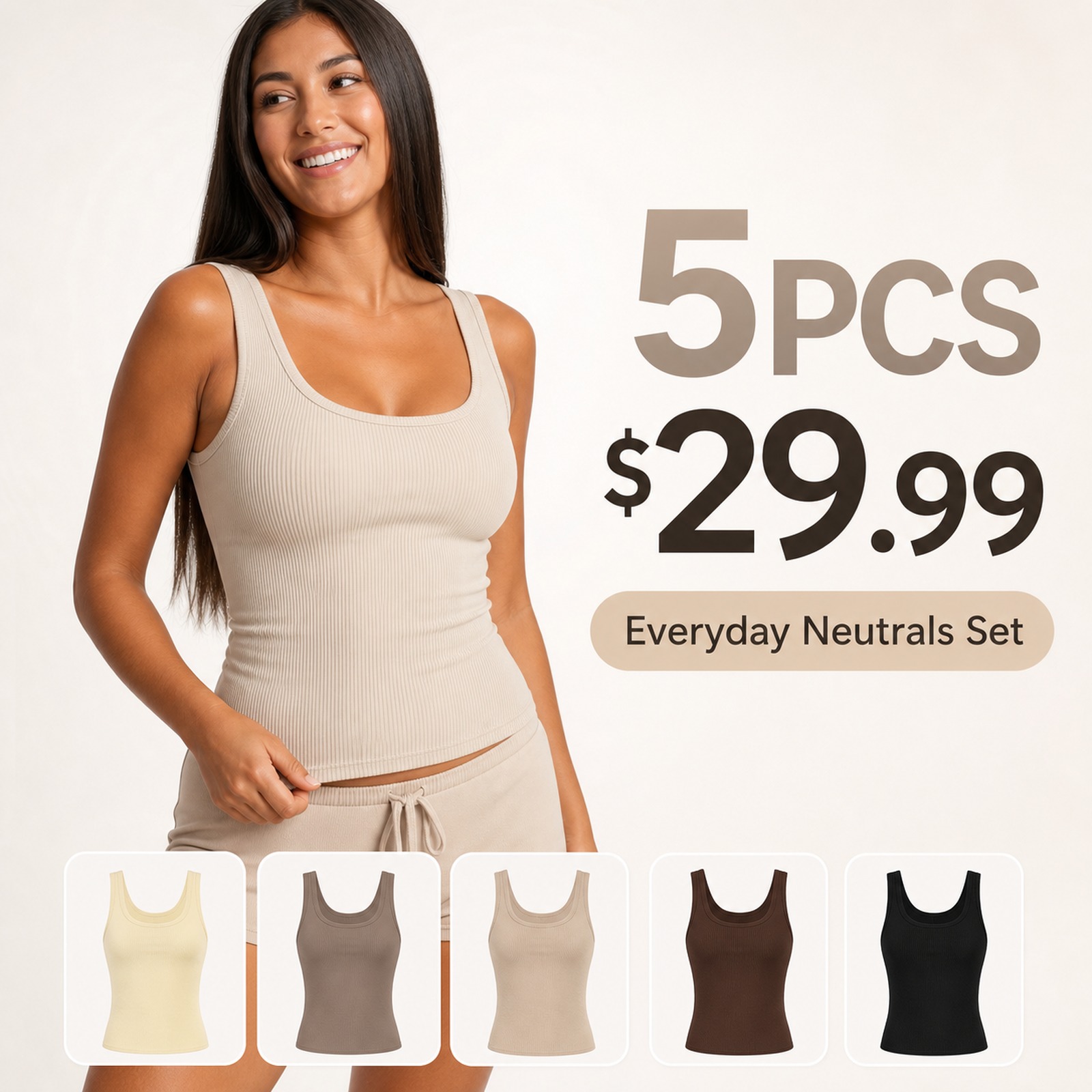 Rib Contour Waist Tank Top 5PCS Sets 5PCS Everyday Neutrals Set promotional main image