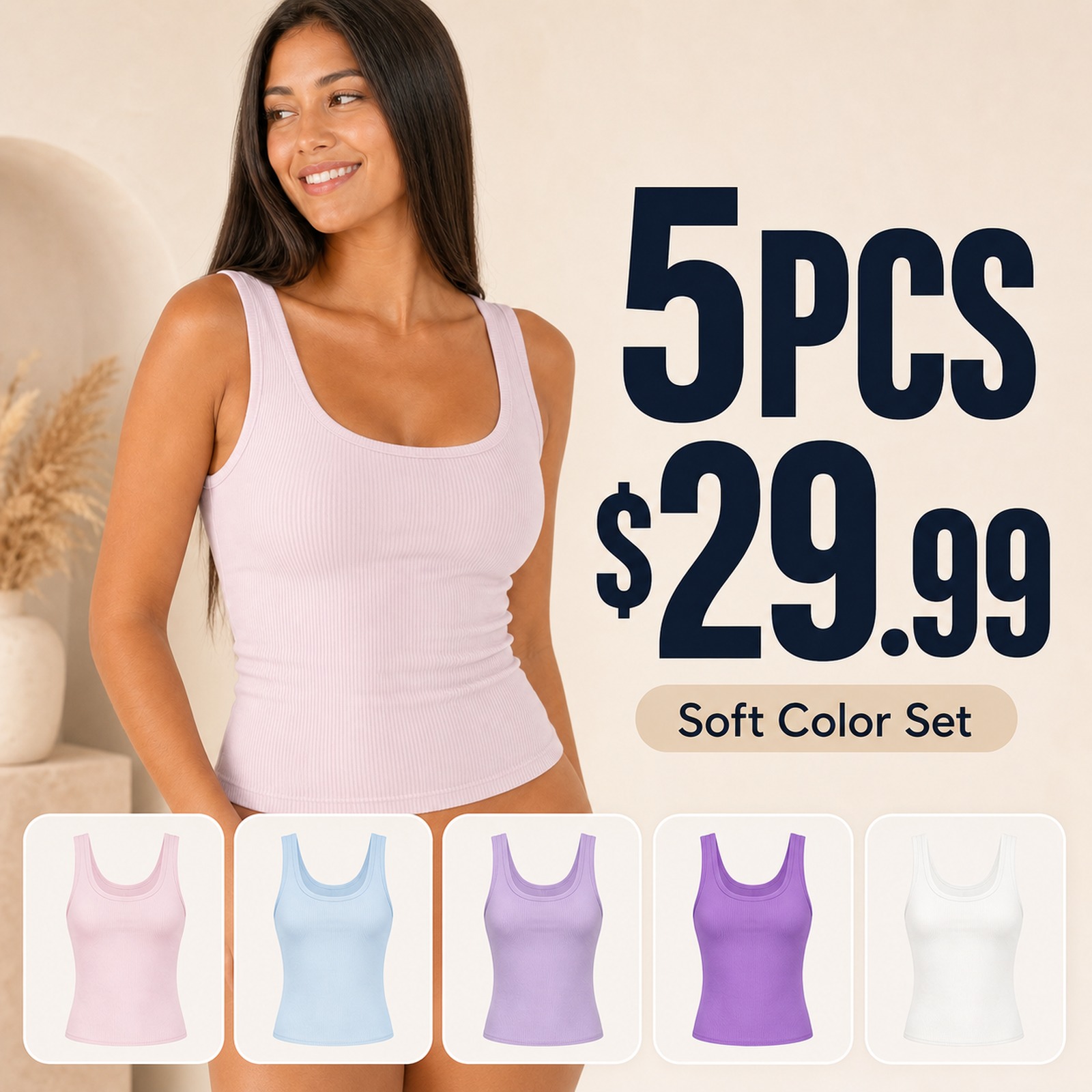 Rib Contour Waist Tank Top 5PCS Sets 5PCS Soft Color Set promotional main image