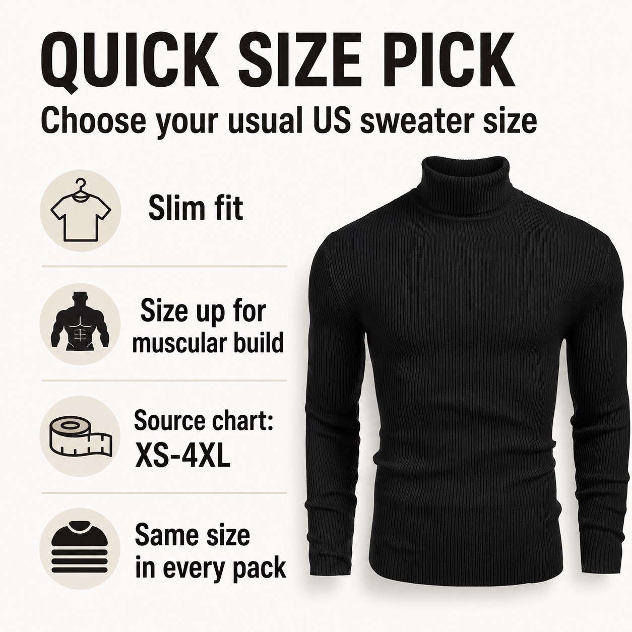 Men's Ribbed Turtleneck 5/7PCS quick size guide image