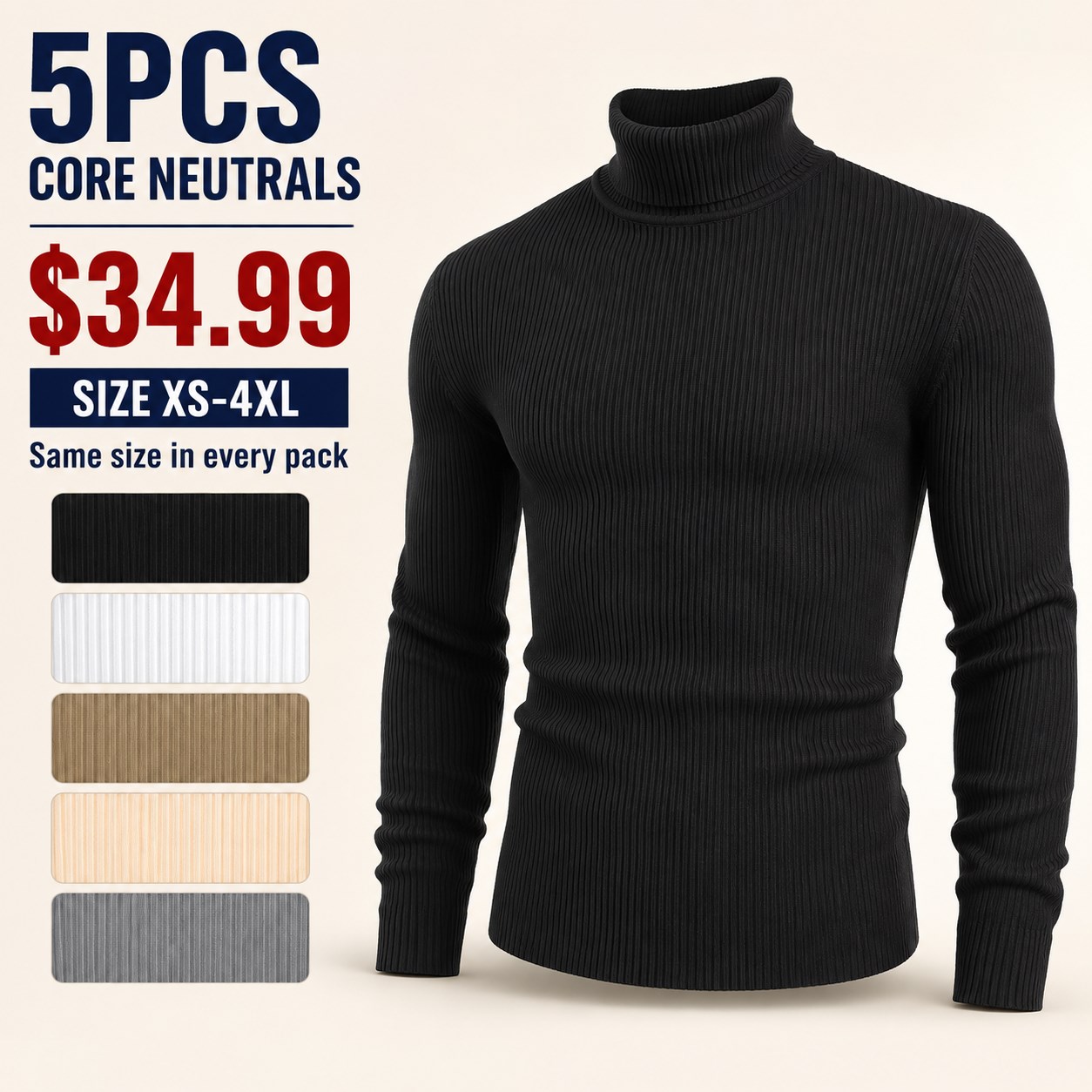 Men's Ribbed Turtleneck 5/7PCS 5PCS Core Neutrals bundle option image