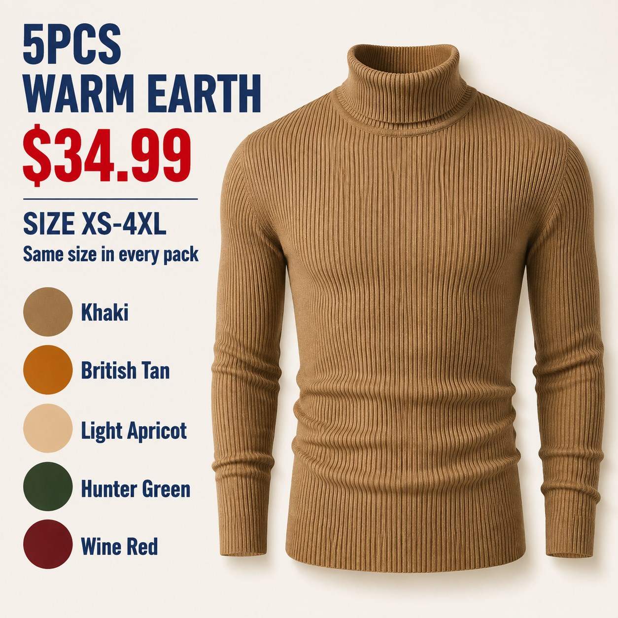 Men's Ribbed Turtleneck 5/7PCS 5PCS Warm Earth bundle option image