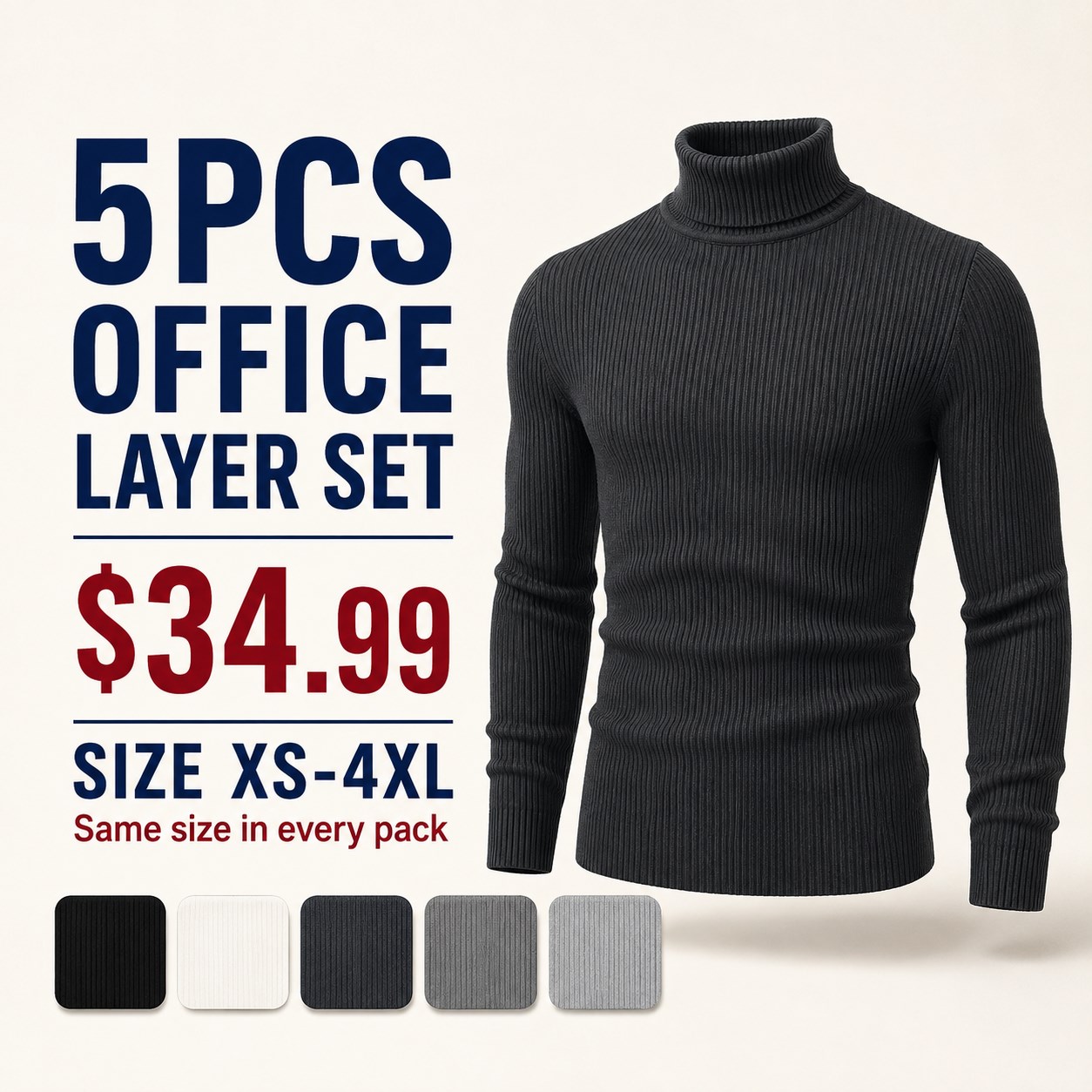 Men's Ribbed Turtleneck 5/7PCS 5PCS Office Layer Set bundle option image