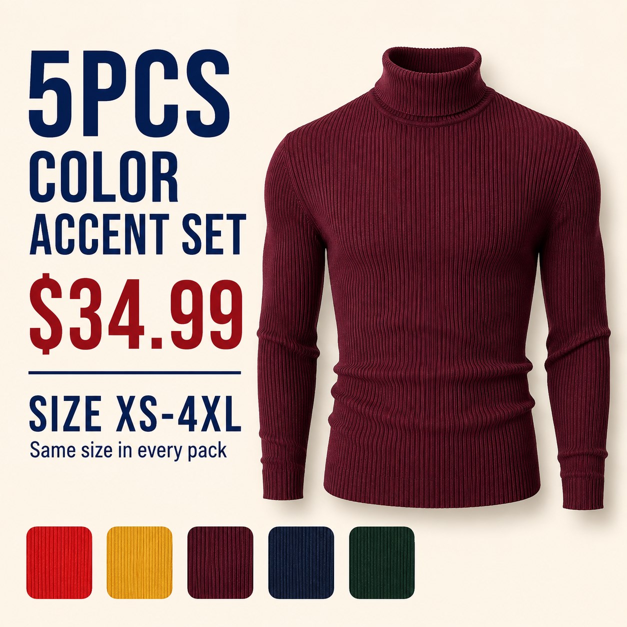 Men's Ribbed Turtleneck 5/7PCS 5PCS Color Accent Set bundle option image