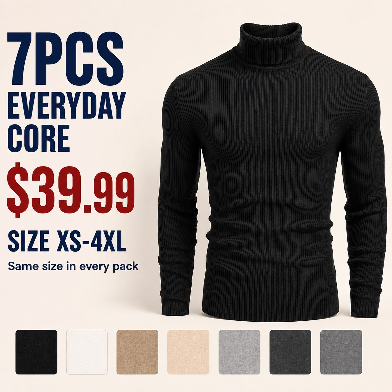 Men's Ribbed Turtleneck 5/7PCS 7PCS Everyday Core bundle option image