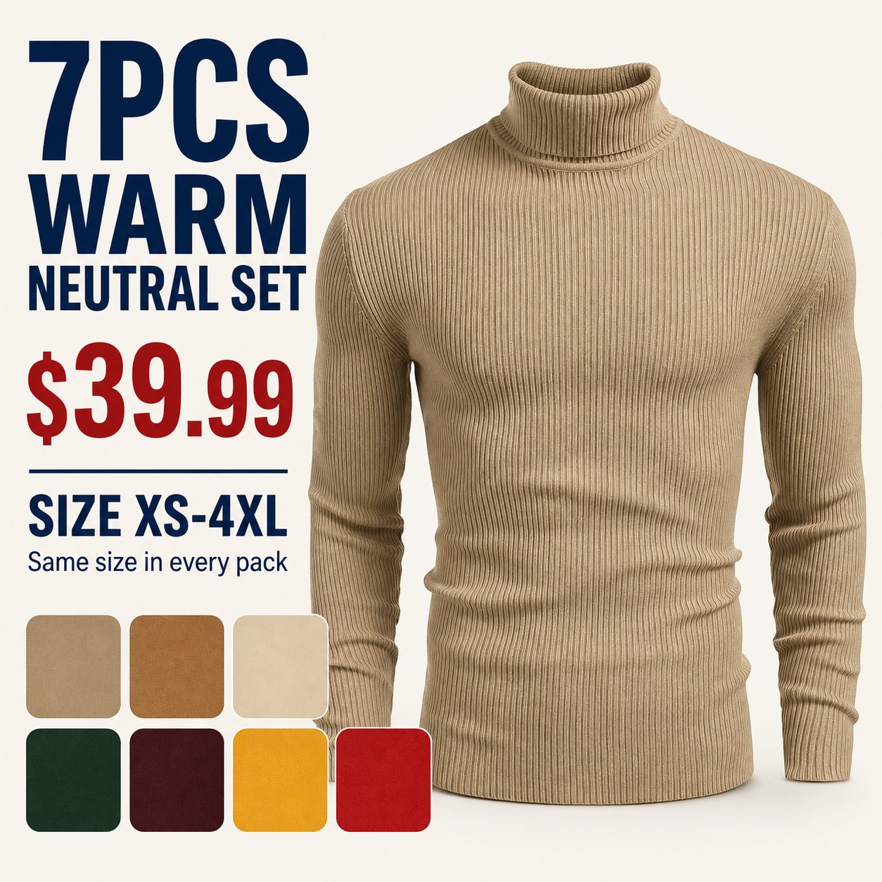 Men's Ribbed Turtleneck 5/7PCS 7PCS Warm Neutral Set bundle option image