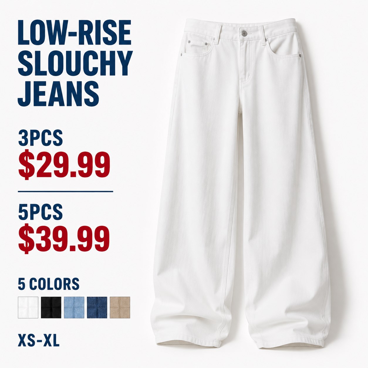 Low-Rise Slouchy Jeans 3/5PCS Packs 3-piece and 5-piece low-rise slouchy jeans offer image