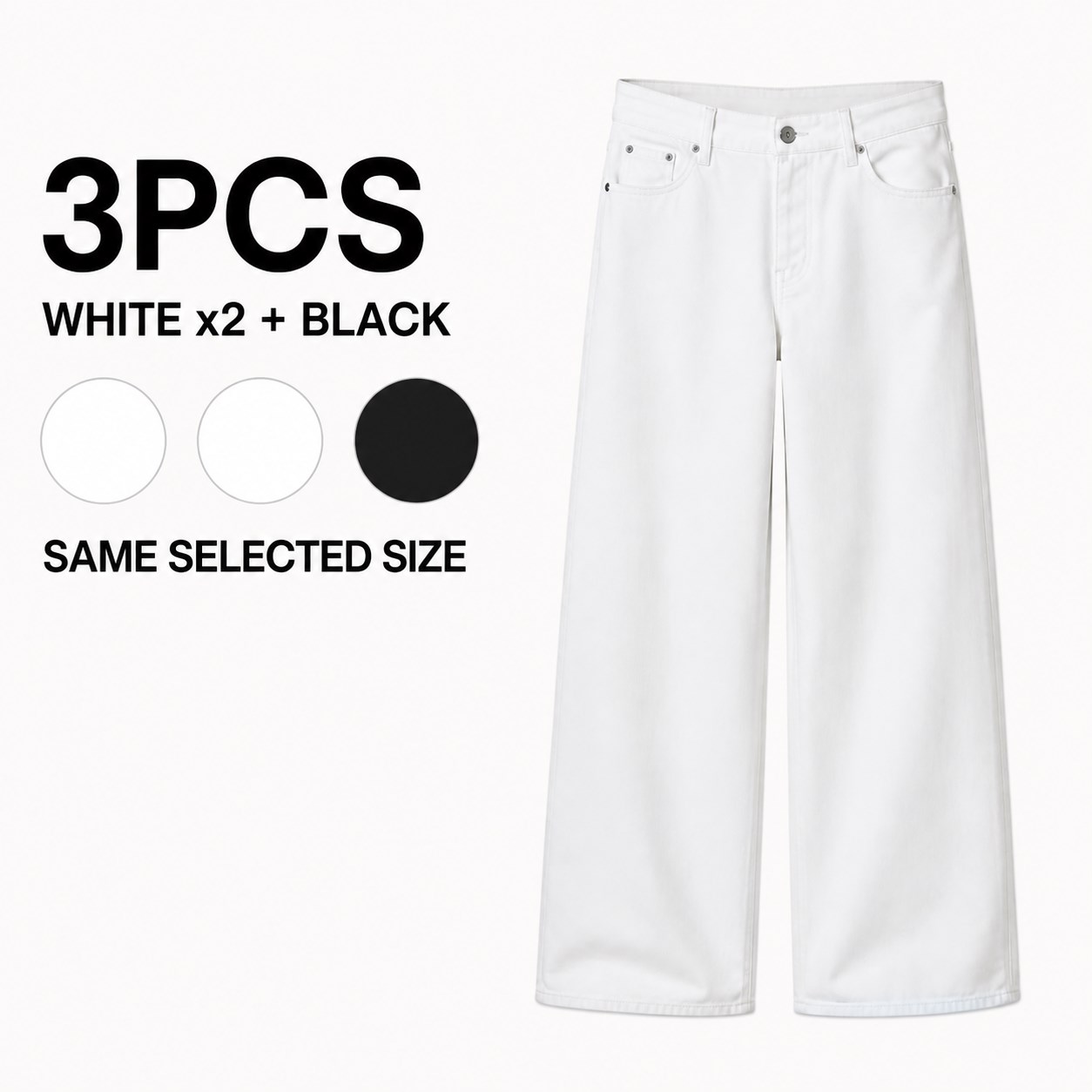 Low-Rise Slouchy Jeans 3/5PCS Packs 3PCS White x2 + Black bundle option image