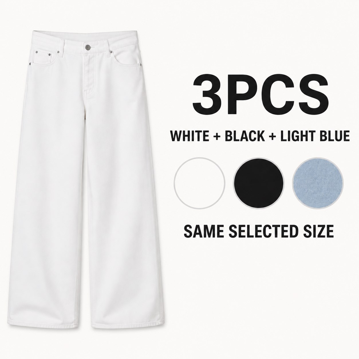 Low-Rise Slouchy Jeans 3/5PCS Packs 3PCS White + Black + Light Blue bundle option image