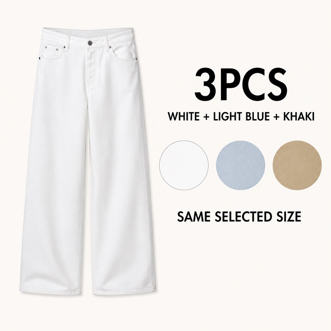 Low-Rise Slouchy Jeans 3/5PCS Packs 3PCS White + Light Blue + Khaki bundle option image