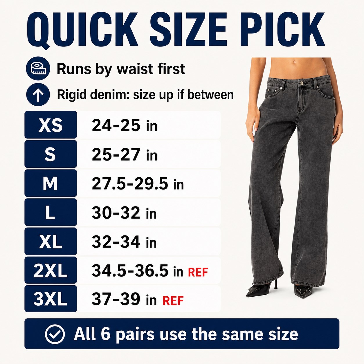 Low-Rise Baggy Jeans 6PCS Packs quick size guide image