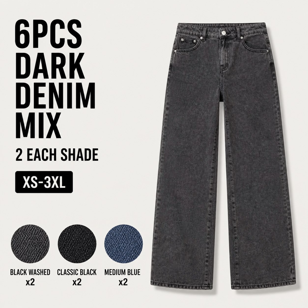 Low-Rise Baggy Jeans 6PCS Packs 6PCS Dark Denim Mix bundle option image