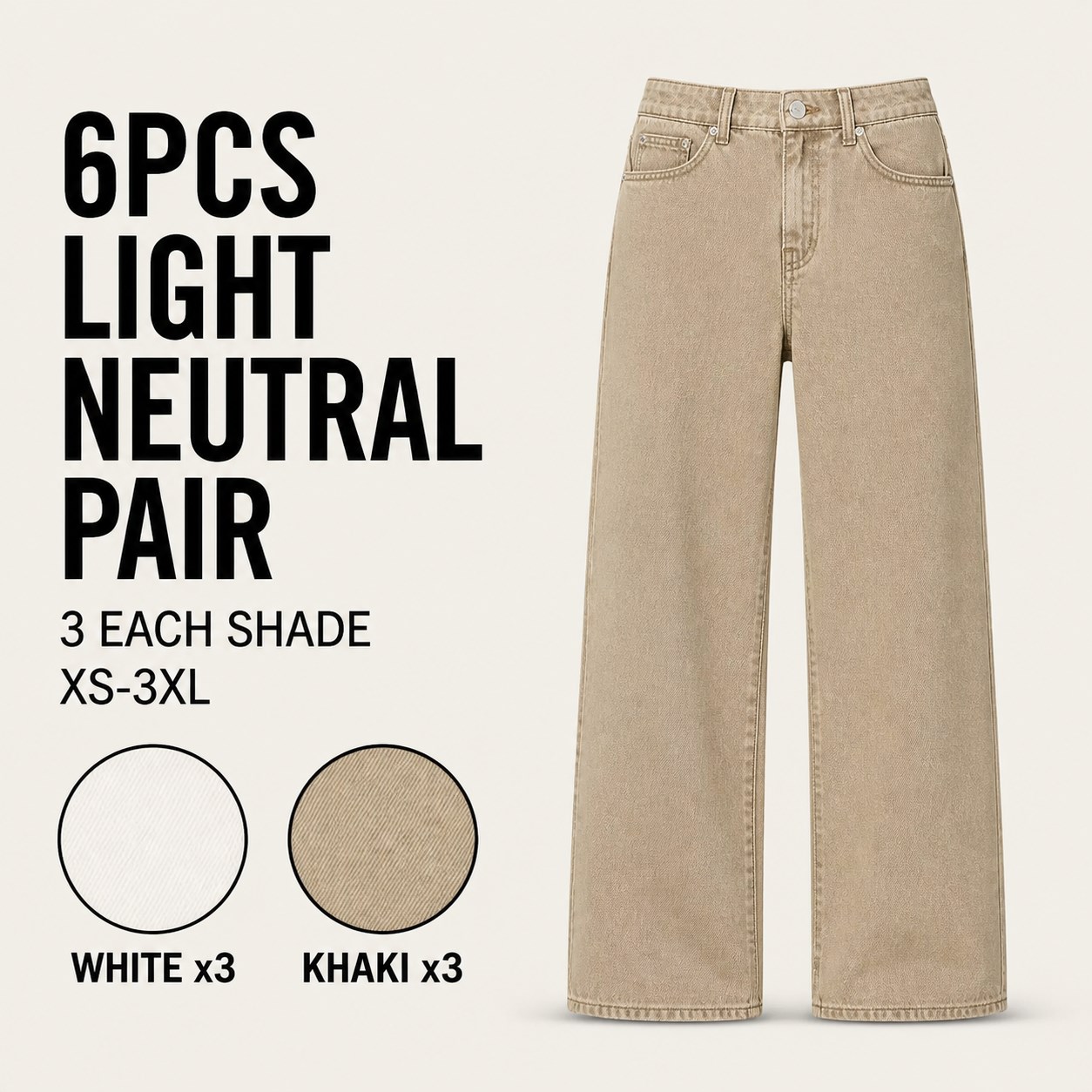 Low-Rise Baggy Jeans 6PCS Packs 6PCS Light Neutral Pair bundle option image