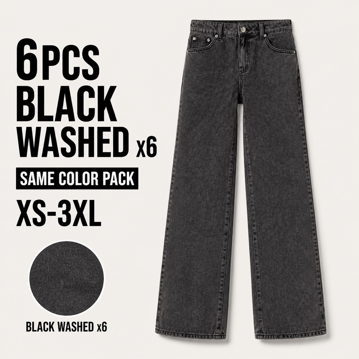Low-Rise Baggy Jeans 6PCS Packs 6PCS Black Washed x6 bundle option image