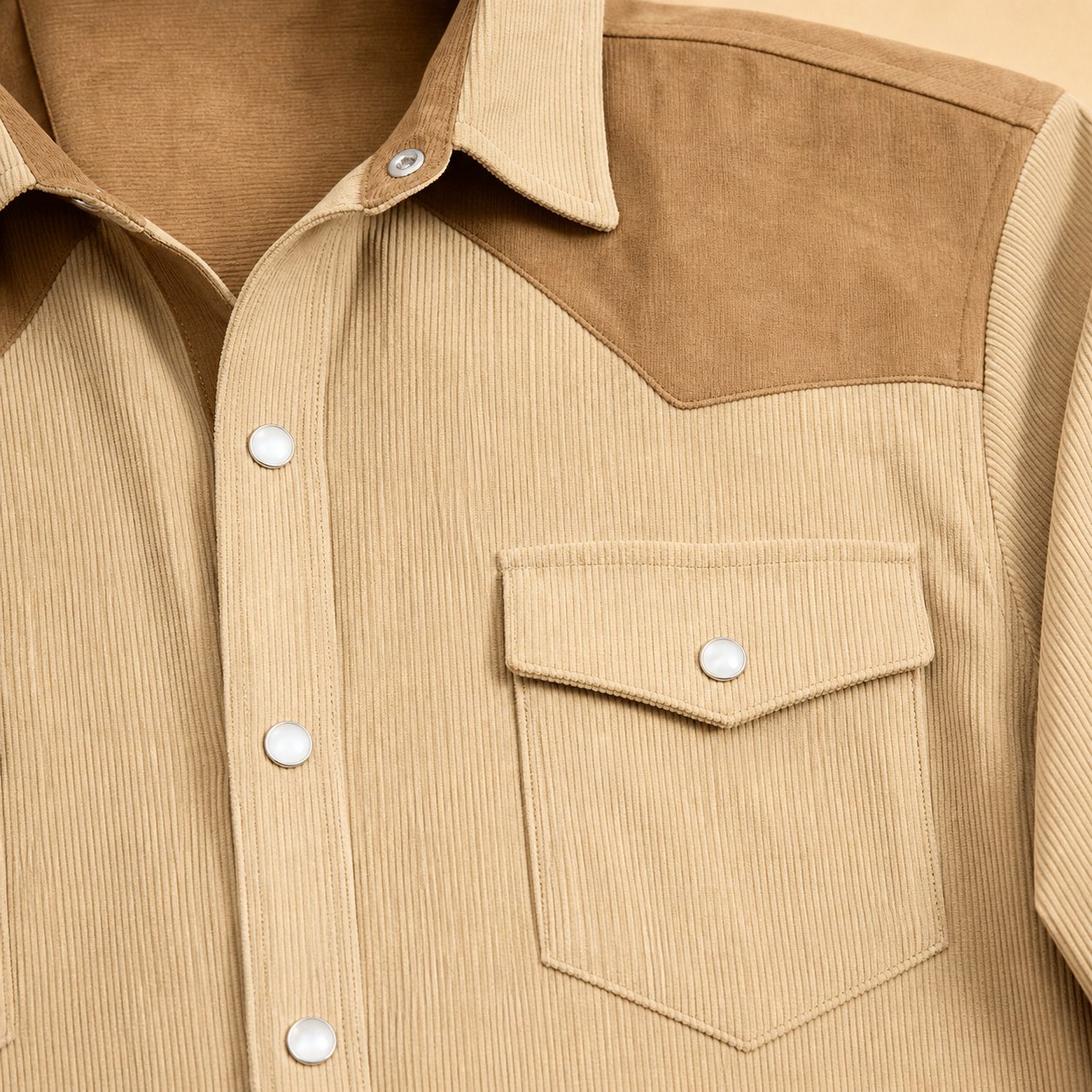 Men's Corduroy Western Shirt Multi-Piece Sets CORDUROY SNAP DETAIL corduroy snap and pocket detail