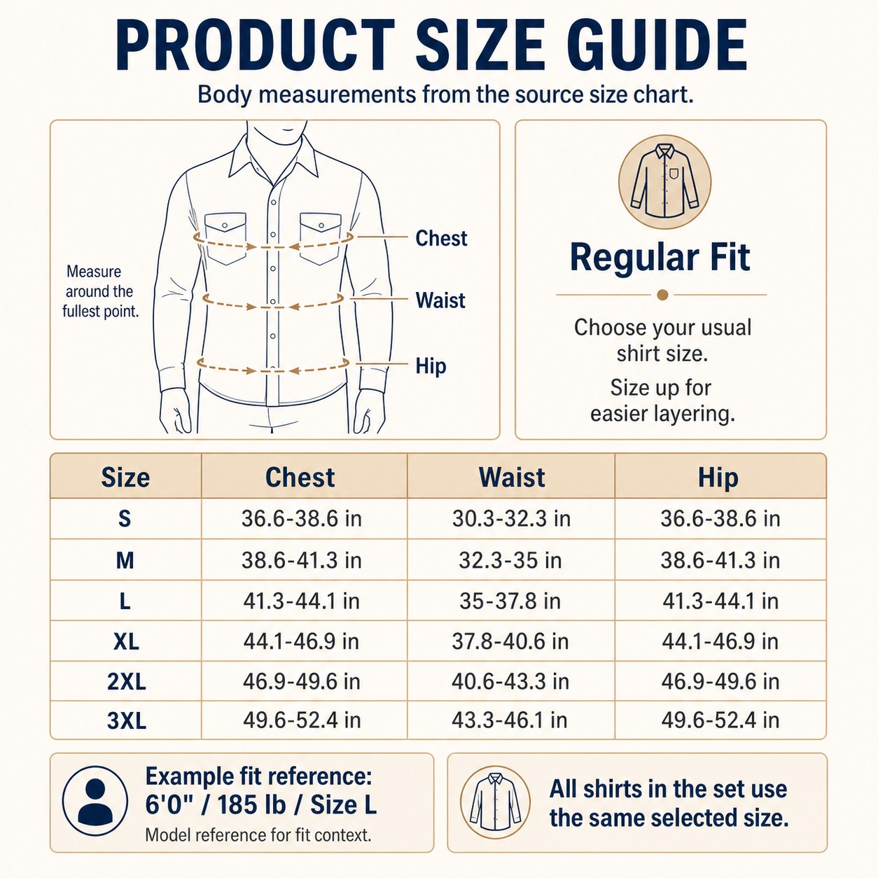 Men's Corduroy Western Shirt Multi-Piece Sets PRODUCT SIZE GUIDE product size guide
