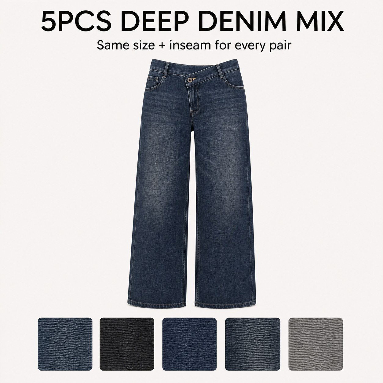 Stretch Wide-Leg Jeans 5/7PCS Sets 5PCS - Deep Denim Mix bundle option image