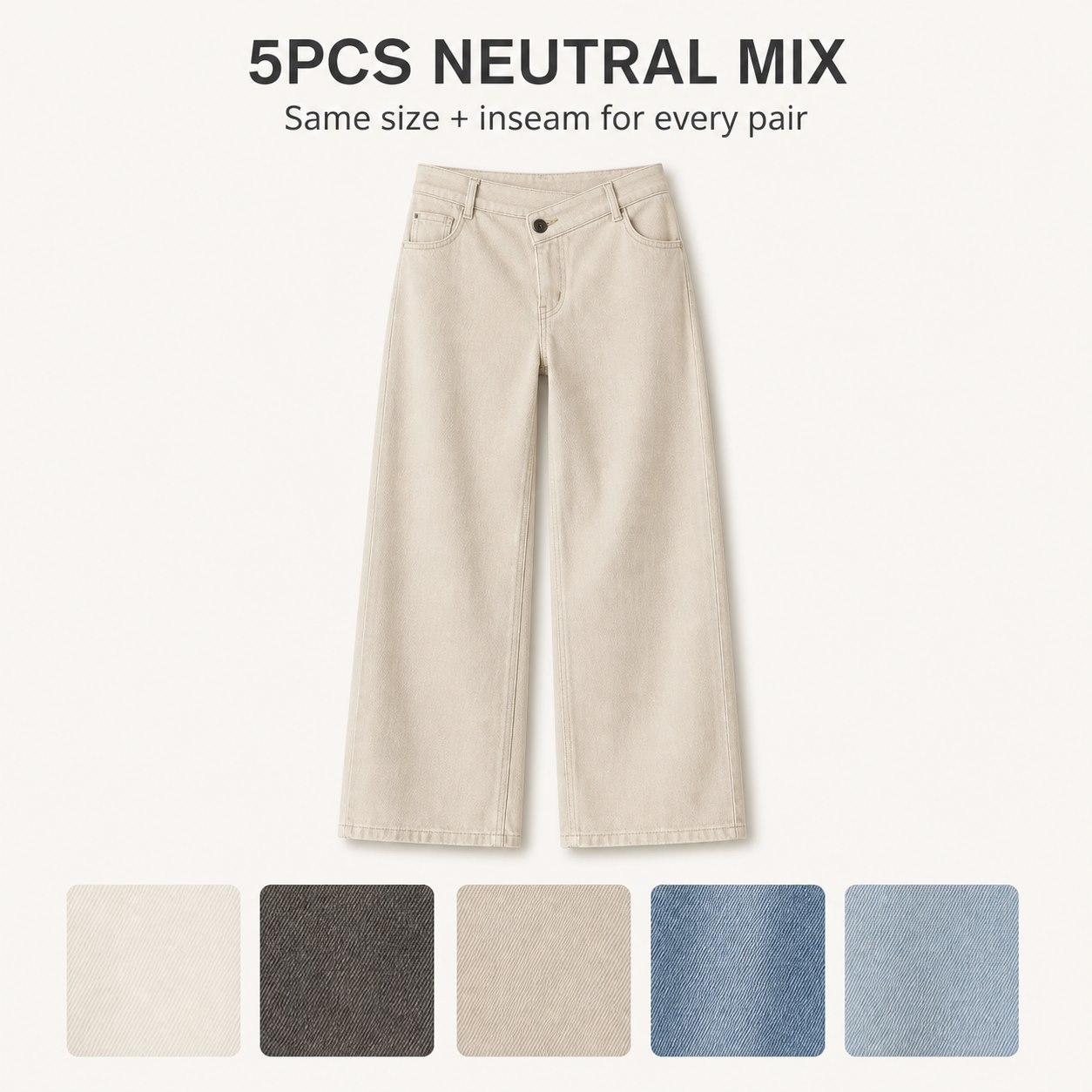 Stretch Wide-Leg Jeans 5/7PCS Sets 5PCS - Neutral Mix bundle option image