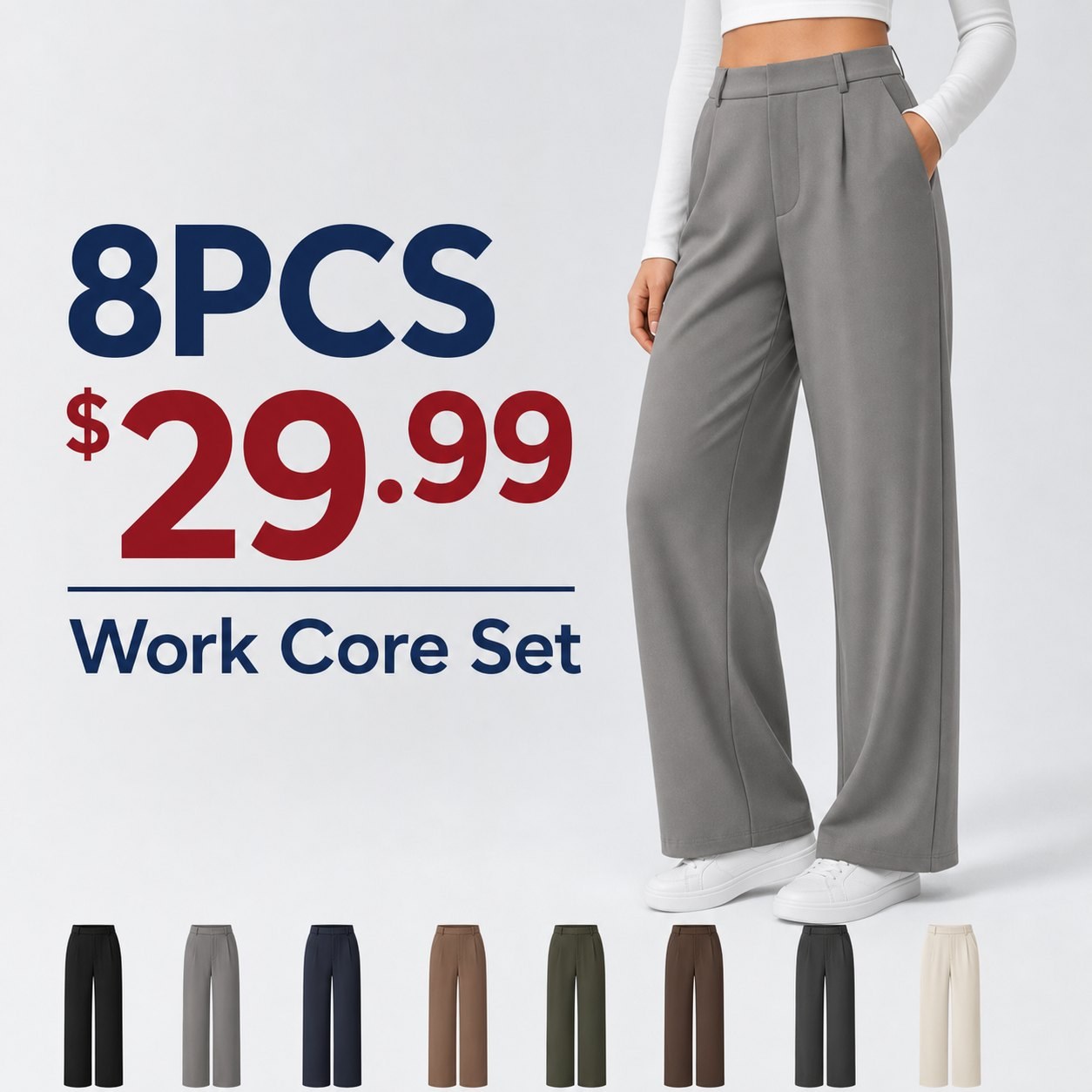 Women's High Waisted Straight Leg Work Pants Multi-Piece Sets 8PCS High Waisted Work Pants Sets promotional main image