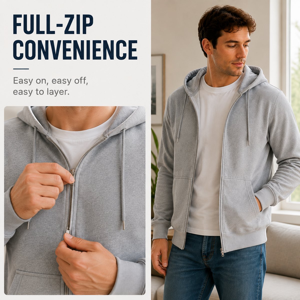 Men's zip hoodie full-zip convenience