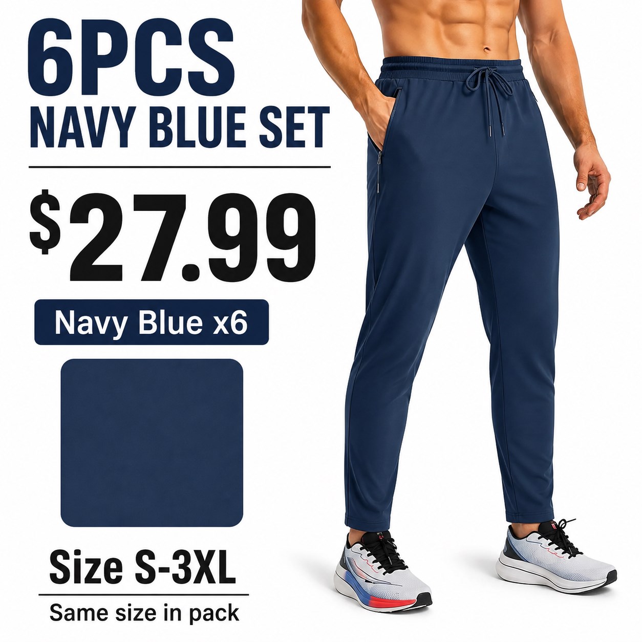 Men's Zip Pocket Joggers 6PCS Pack 6PCS Navy Blue Set bundle option image