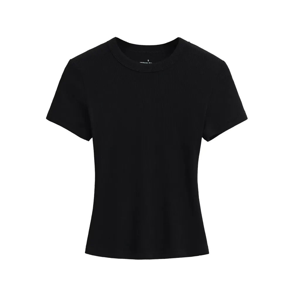 Women's Slim Fit Ribbed Knit T-Shirt - Soft Short Sleeve Basic Tee