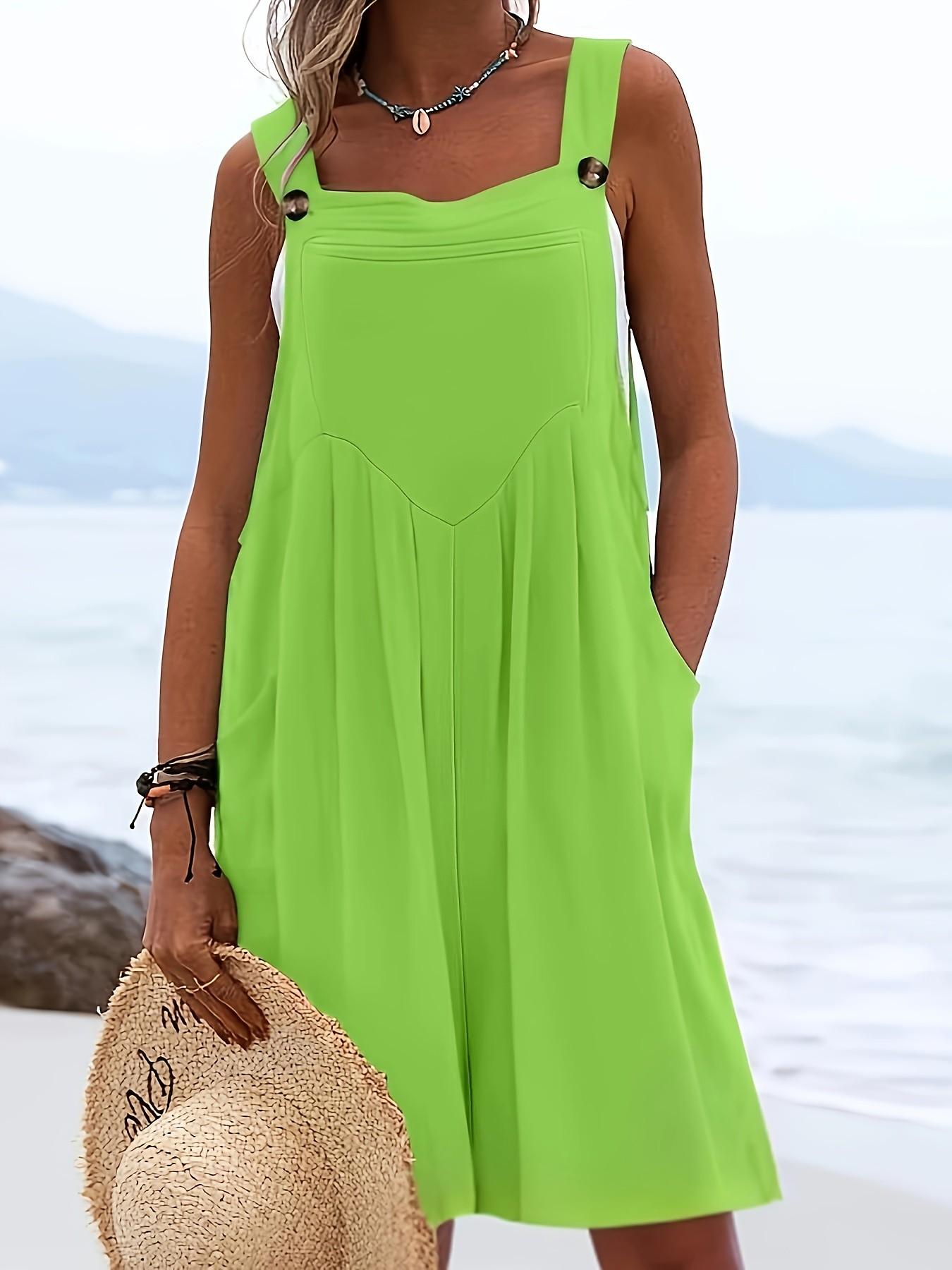 Women's Plus Size Casual Fashion Womenswear Spring Sleeveless Wide Leg Shorts, Loose Fit Belted Overall Pants with Button Pockets, 10 Colors Available