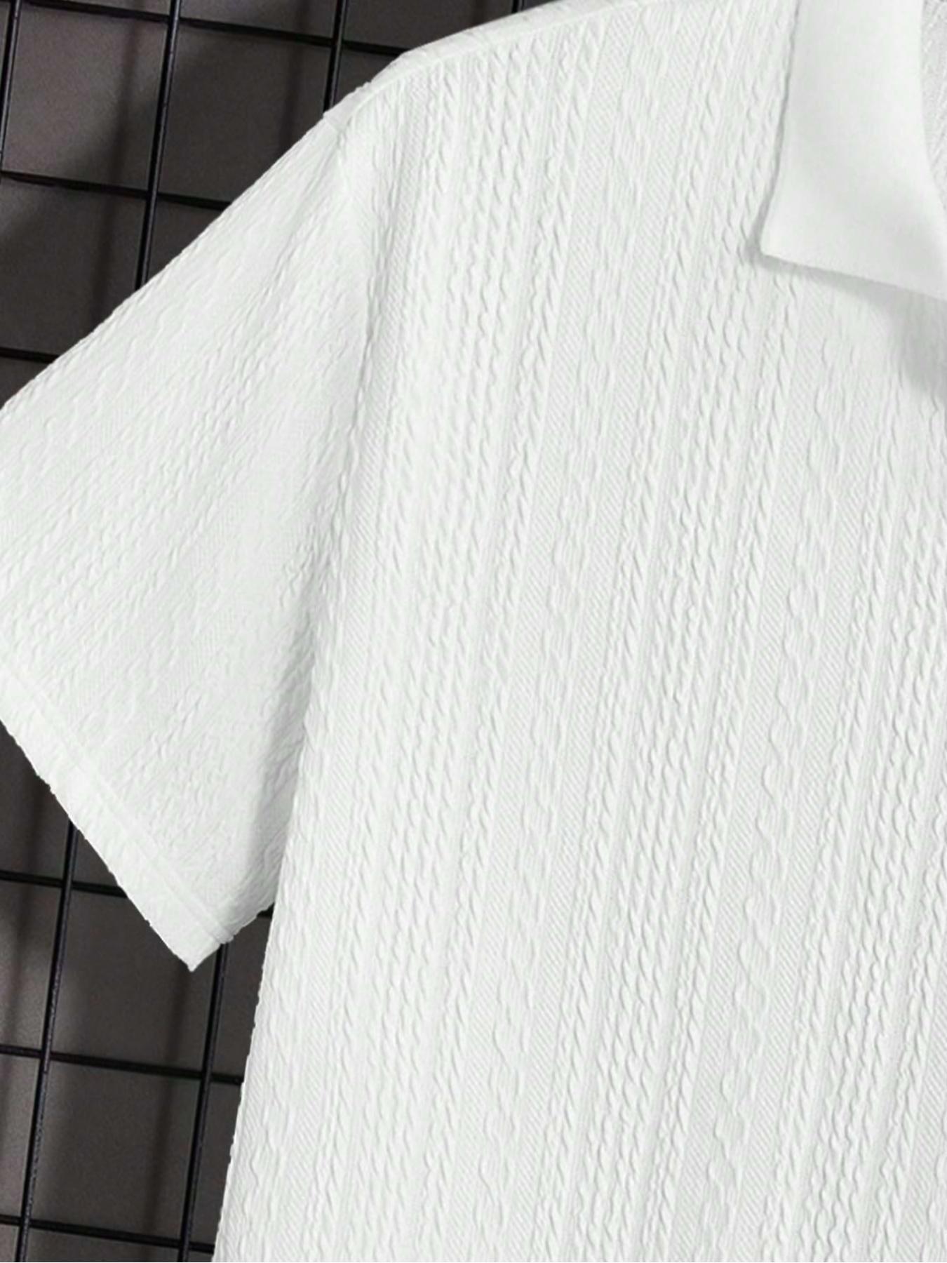 Men's Solid Jacquard Knit Polo Shirt, Regular Fit Casual Short Sleeve Collared Top for Summer, National Day Clothing, Fashion Menswear Men's Clothes for Daily Wear Men's Solid Jacquard Knit Polo Shirt, Regular Fit Casual Short Sleeve Collared Top for Summer, National Day Clothing, Fashion Menswear Men's Clothes for Daily Wear