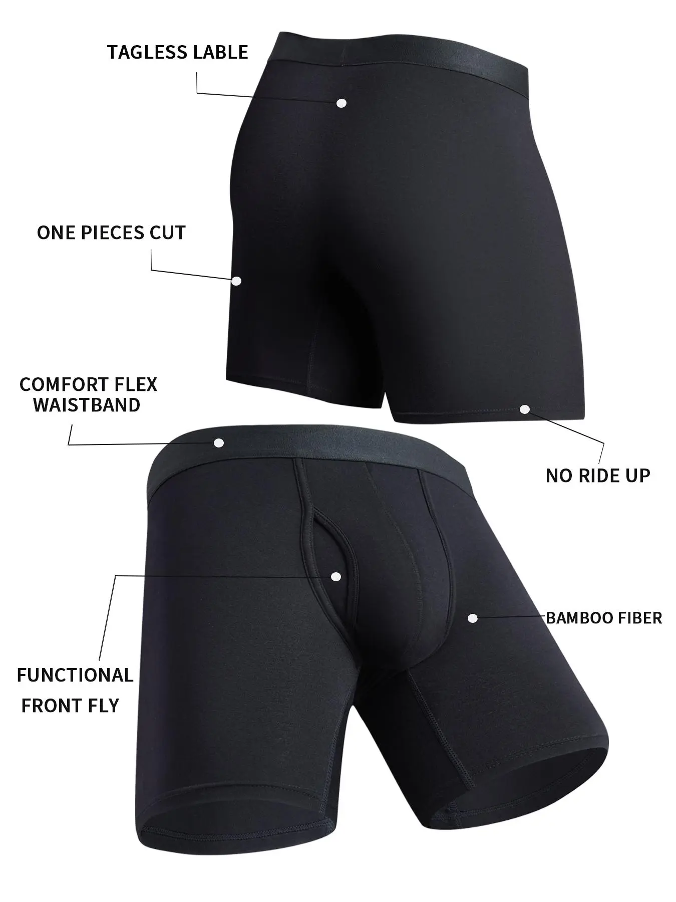 Aurora Base Men's Bamboo Fiber Boxer Briefs, Soft Breathable Underwear black color option view