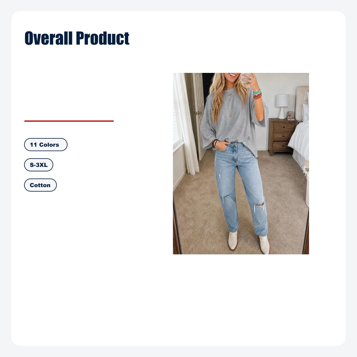 Women's Oversized Cotton T-Shirt - 5/10 PCS Value Pack - Overall Product