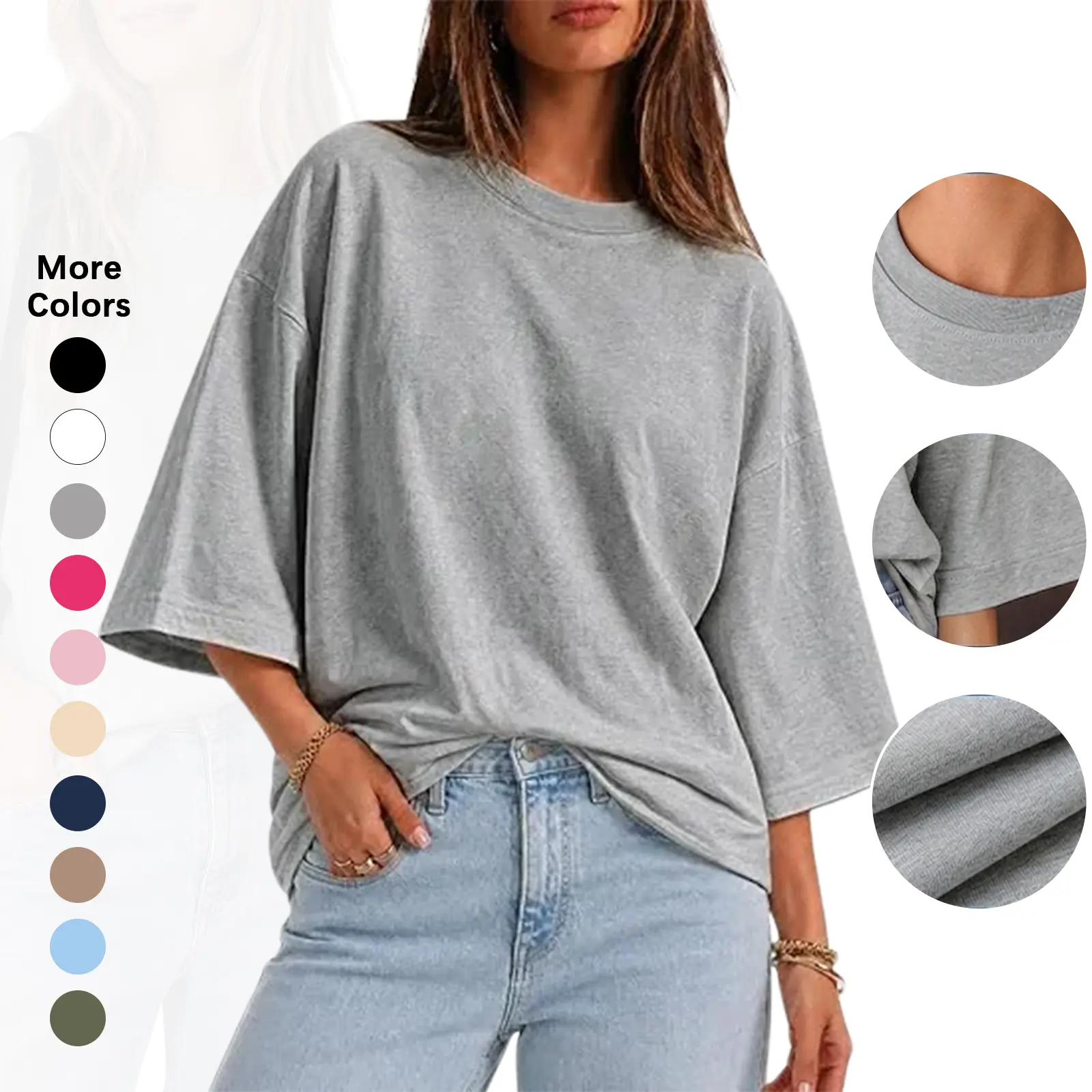 Women's oversized cotton t-shirt front outfit view