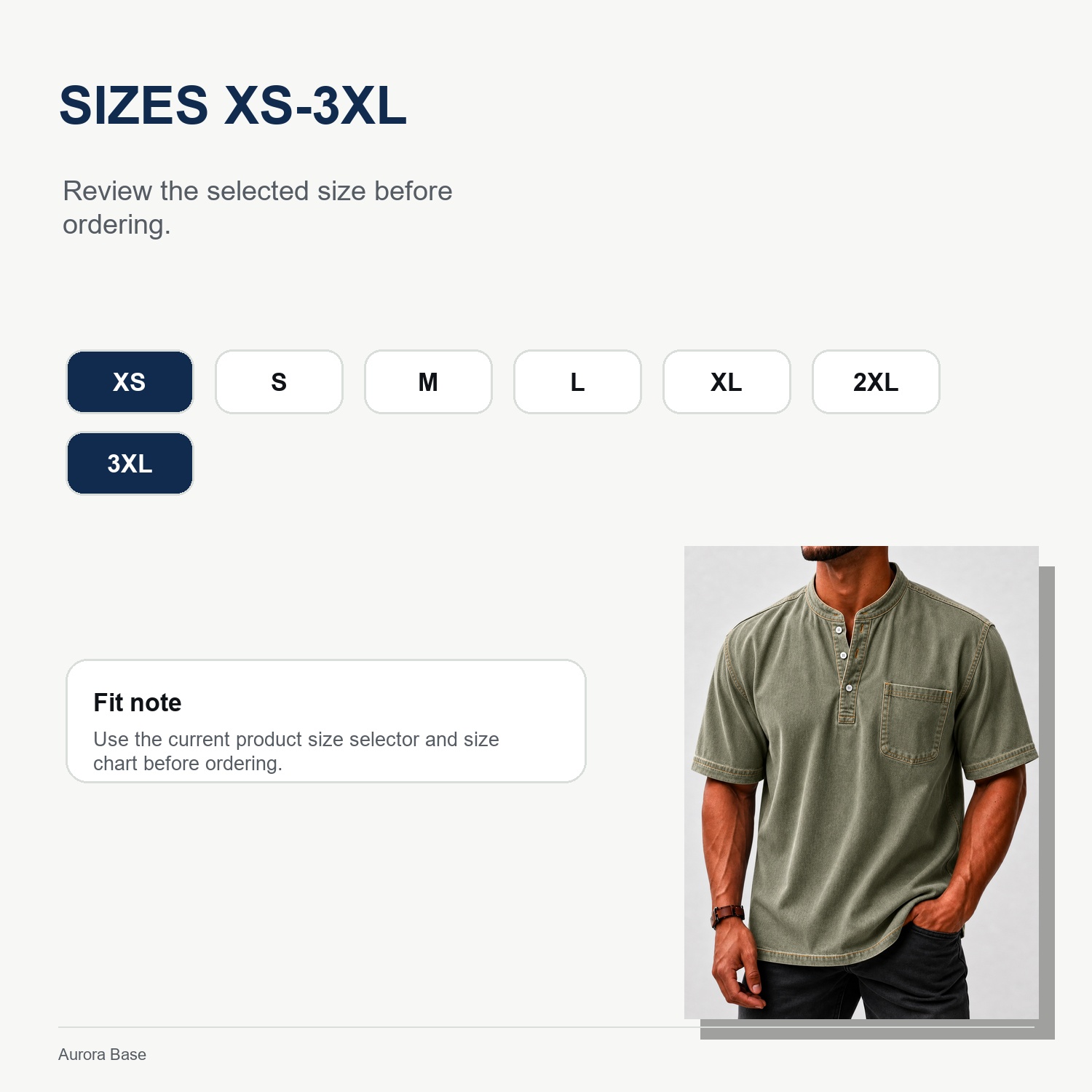 Aurora Base 8-Piece Men's Washed Stand Collar Henley Shirts, Short Sleeve Relaxed Fit Pocket Tops size guide detail image