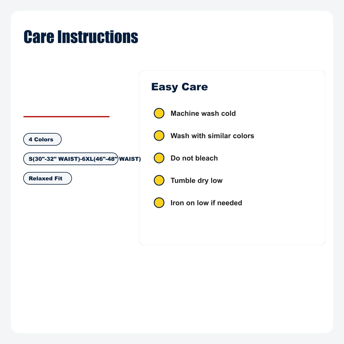 Men's Multi-Purpose Tactical Cargo Pants - Care Instructions
