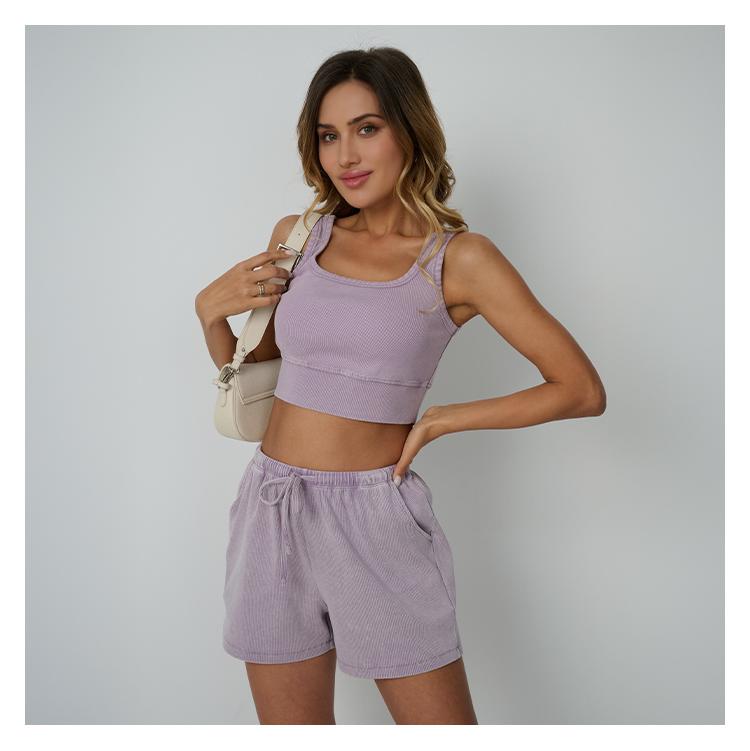 AUTOMET Fade Craft Casual Acid Wash Set Womes 2 Peices Outfits Tank Top Spring Basic Shorts Y2K Comfortable Set -No Bleach or Detergent Needed!