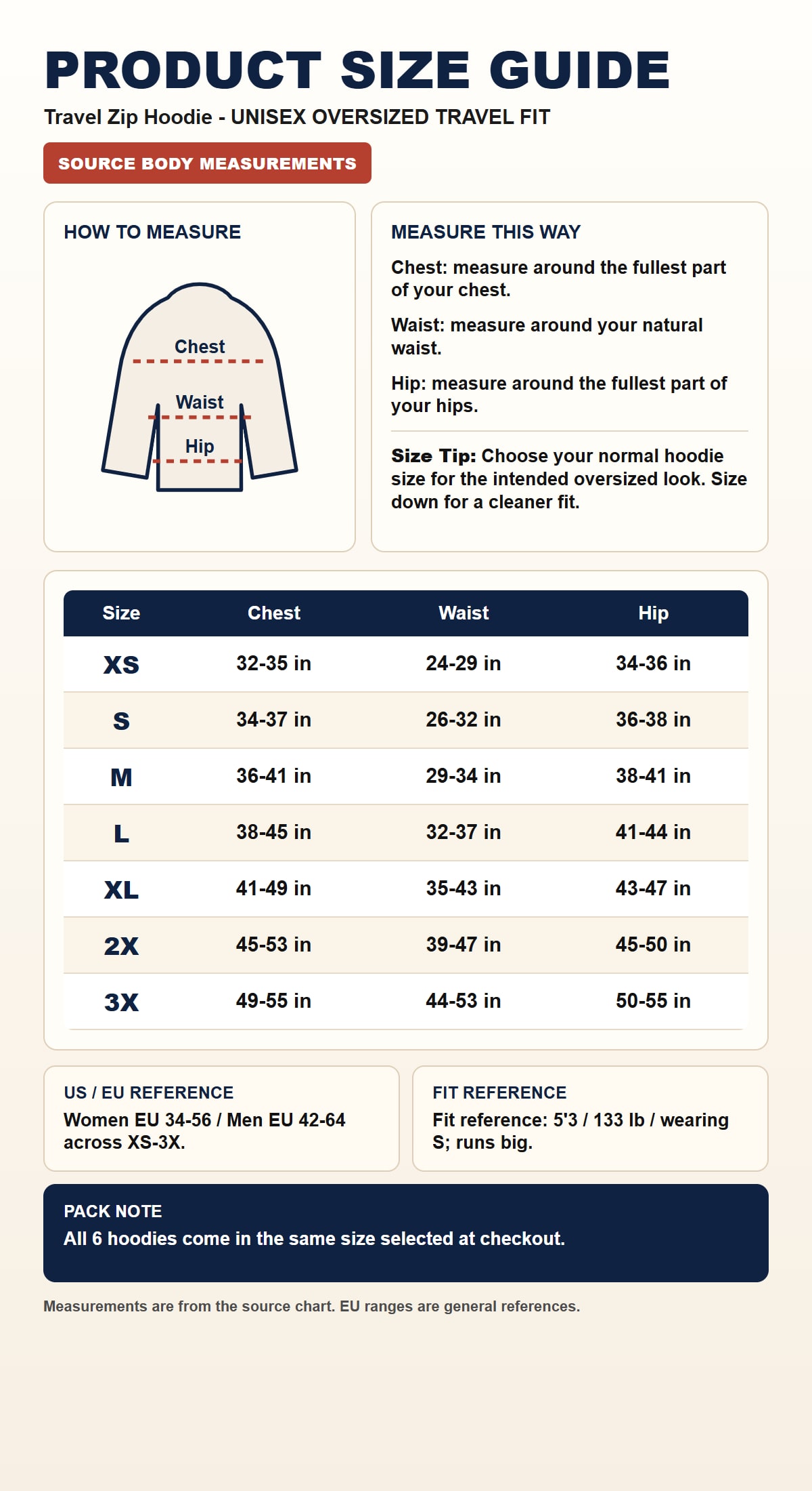 Travel Zip Hoodie source body measurement product size guide v7
