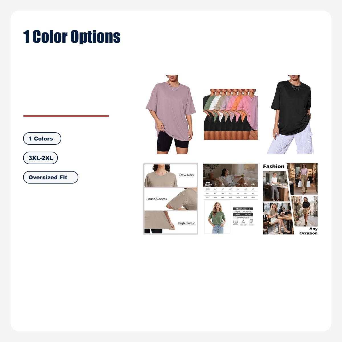 8-Pack Women's Oversized Crewneck T-Shirts - 1 Color Options