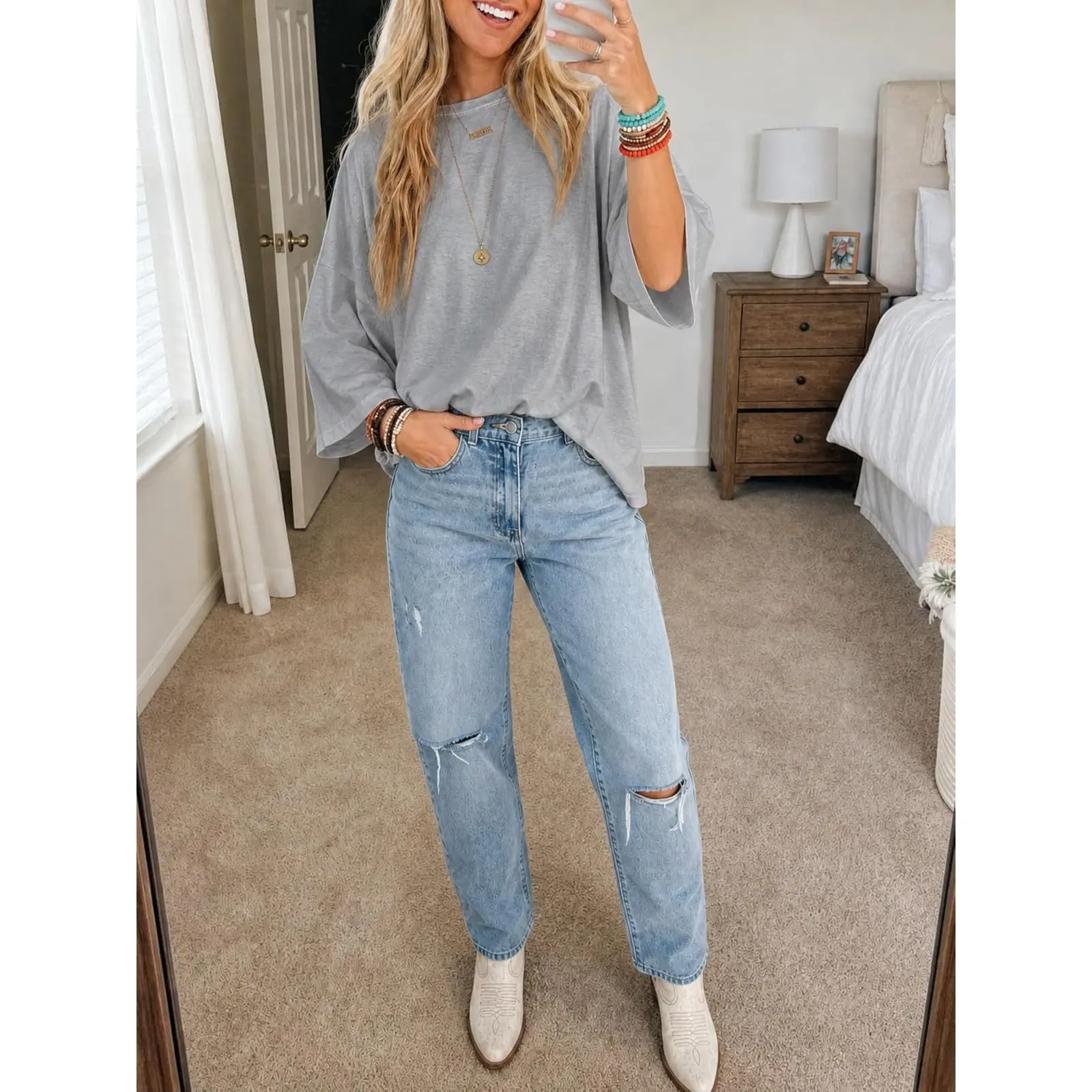 Women's oversized cotton t-shirt side outfit view